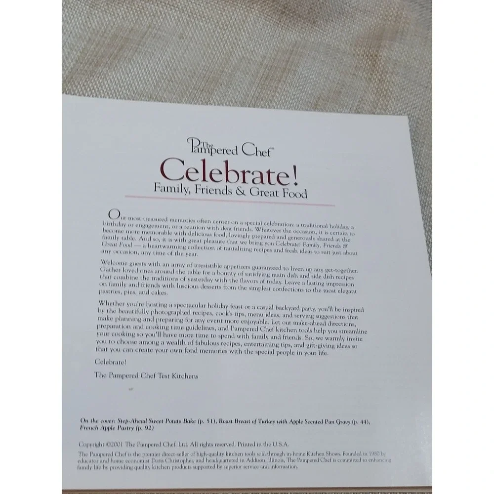 Pampered Chef Celebrate Family Friends & Great Food Spiral Cookbook 2001